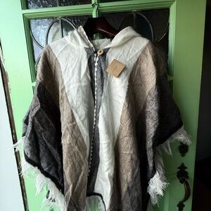 Amerinkas Alpaca Hooded Poncho with Button Detail